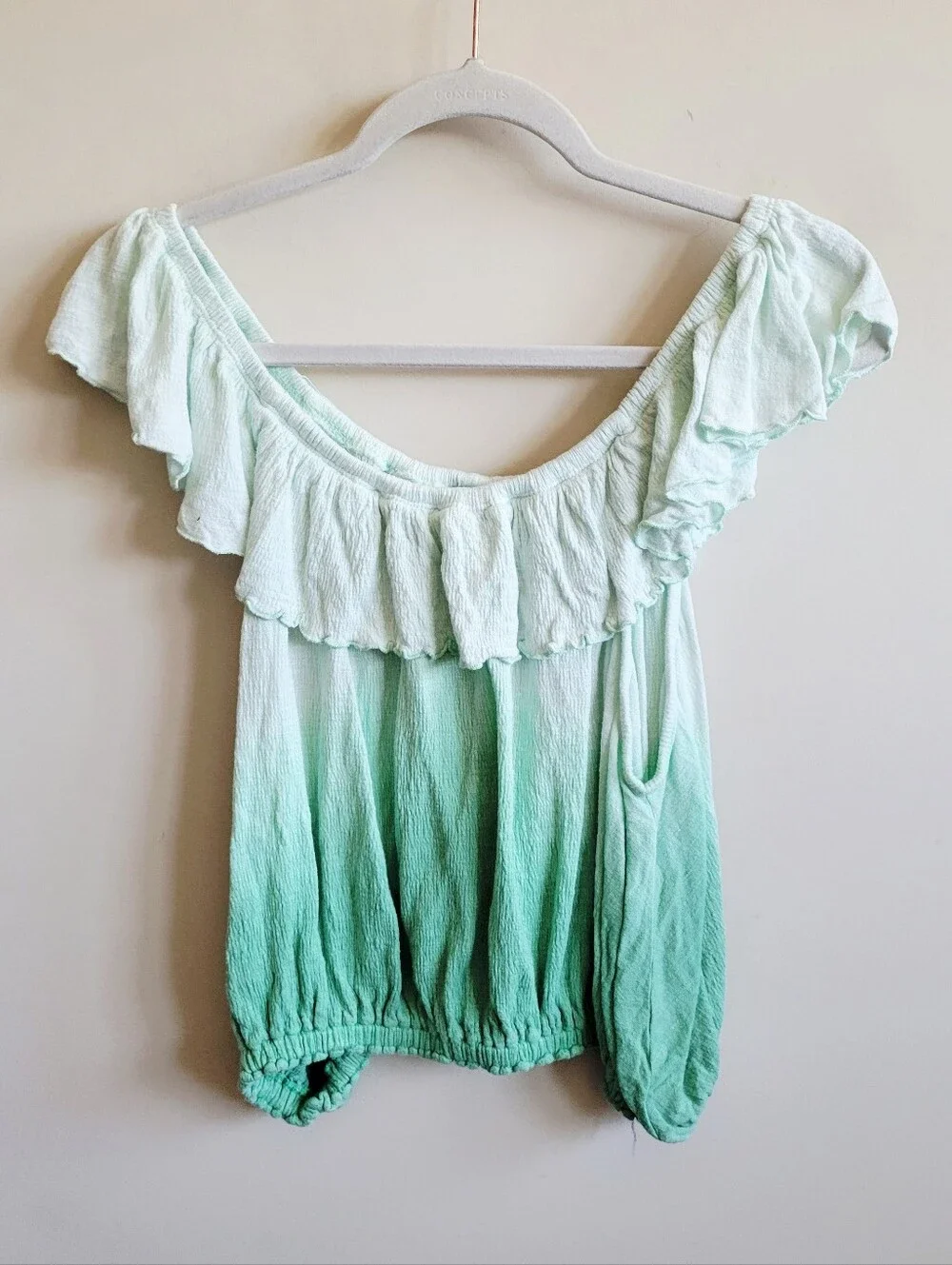 Free People Cora‎ Lee Tie Dye Off-the-Shoulder Top Green Ombre